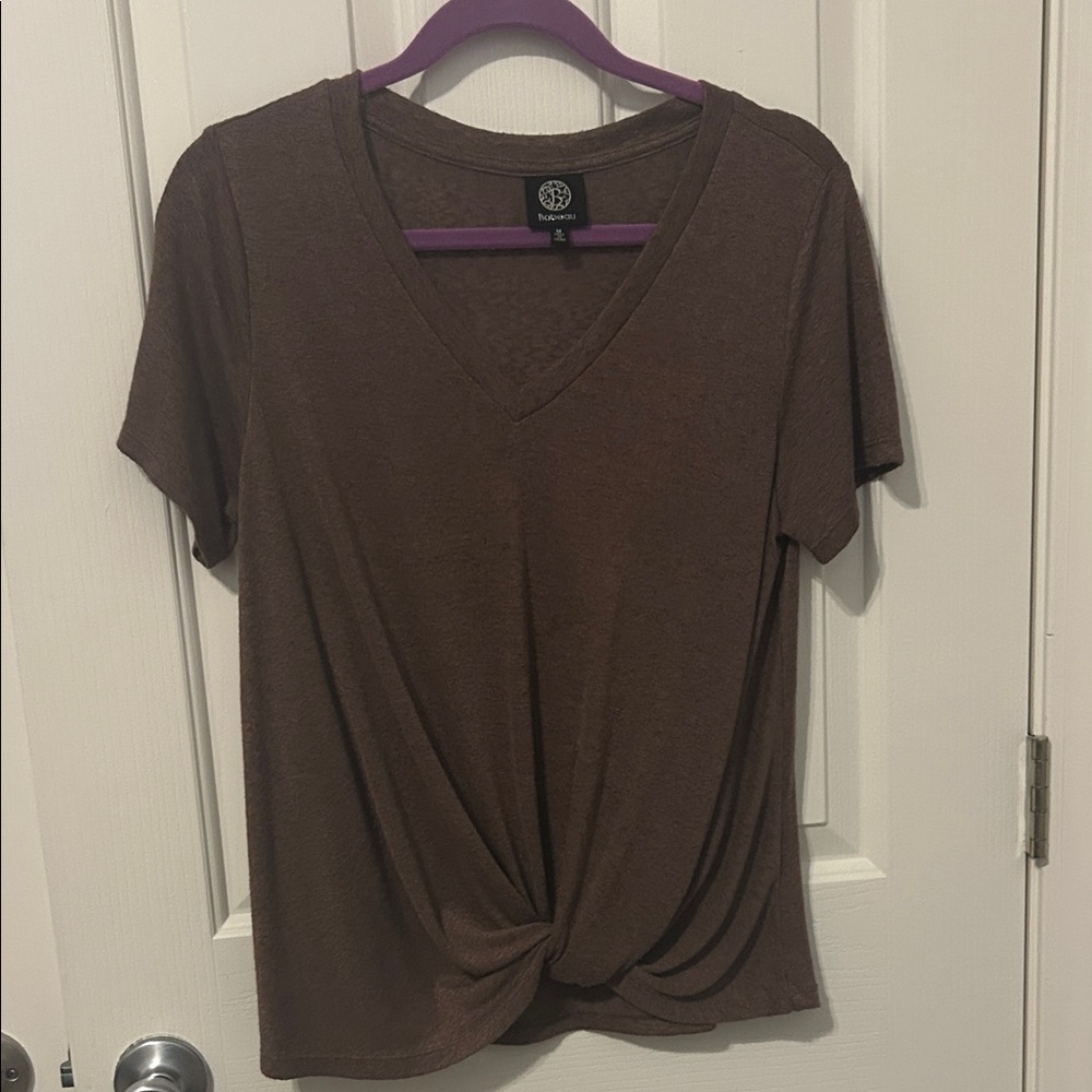 Elegant Brown V-Neck Short Sleeve Top